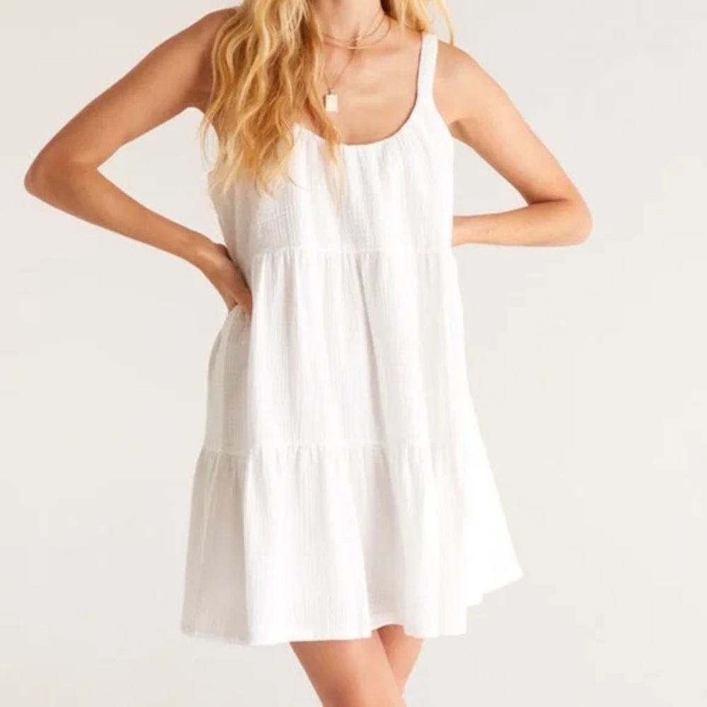 Z supply Danny Gauze Mini Dress in White Lined